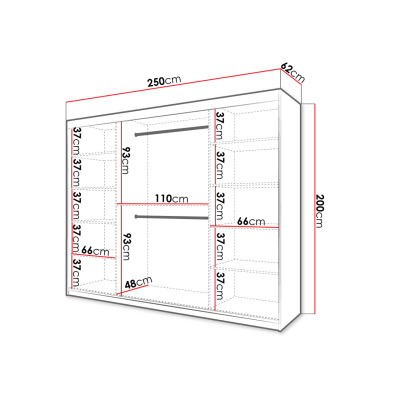 Šatní skříň 250 cm se zrcadlem LONZO 2 - bílá