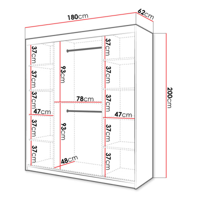 Šatní skříň 180 cm se zrcadlem LONZO 2 - bílá