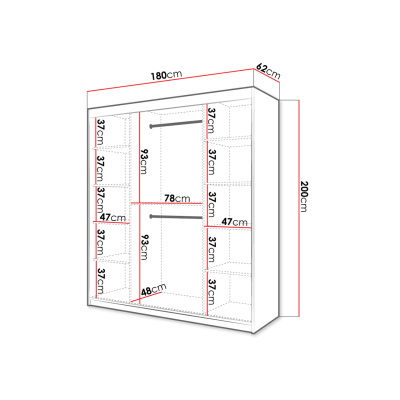 Šatní skříň 180 cm se zrcadlem LONZO 2 - bílá
