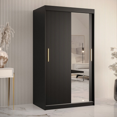Šatní skříň 100 cm se zrcadlem LONZO 2 - černá
