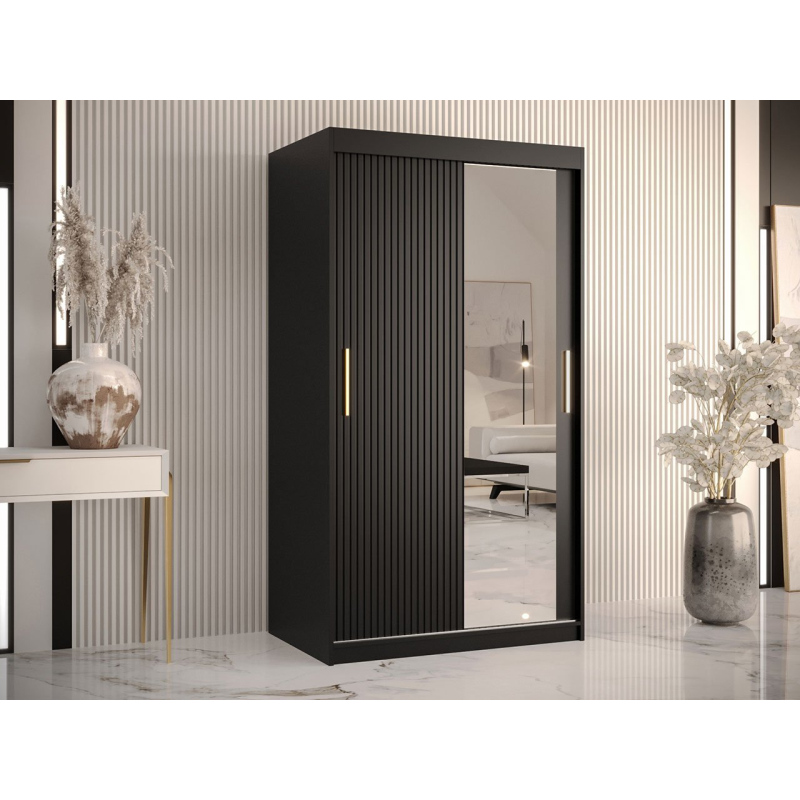 Šatní skříň 100 cm se zrcadlem LONZO 2 - černá