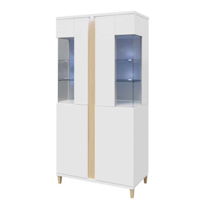 Vitrína do obývacího pokoje ANINA - šířka 90 cm, bílá / dub wotan