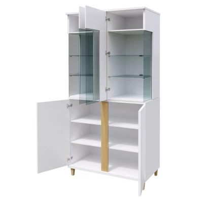 Vitrína do obývacího pokoje ANINA - šířka 90 cm, bílá / dub wotan