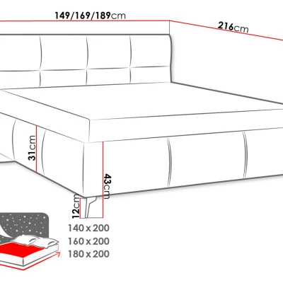 Manželská postel s úložným prostorem 180x200 TERCEIRA - šedá