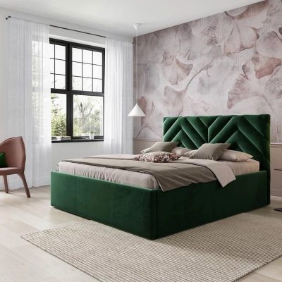 Manželská postel s úložným prostorem 160x200 SUELA - zelená