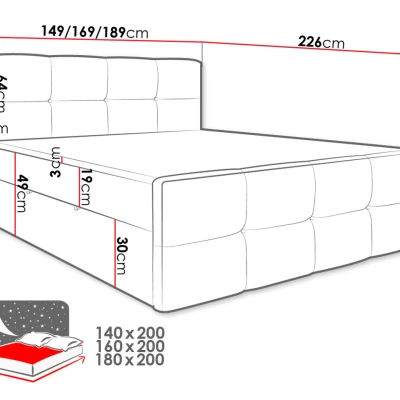 Boxspringová manželská postel 140x200 SEVERO - šedá