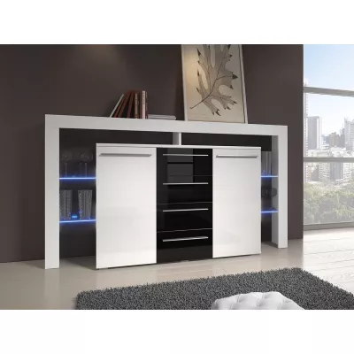 Komoda s LED osvětlením ROLIN 2 - bílá / černý lesk