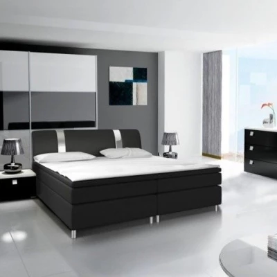 Šatní skříň RYAN - šířka 240 cm, bílá / černý lesk