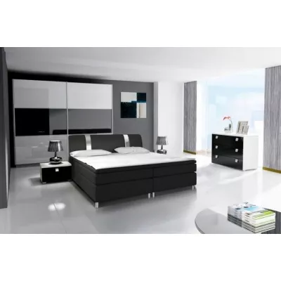 Šatní skříň RYAN - šířka 240 cm, bílá / černý lesk