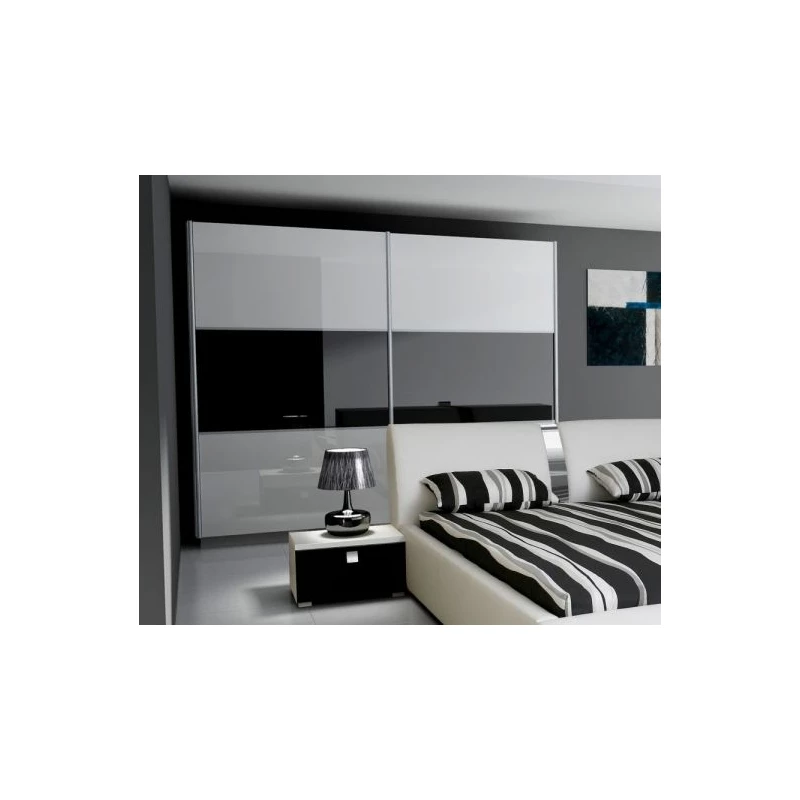 Šatní skříň RYAN - šířka 240 cm, bílá / černý lesk