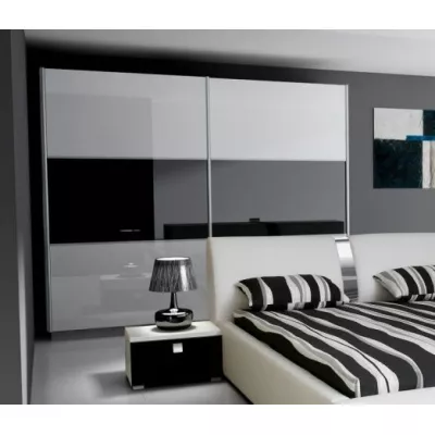 Šatní skříň RYAN - šířka 240 cm, bílá / černý lesk