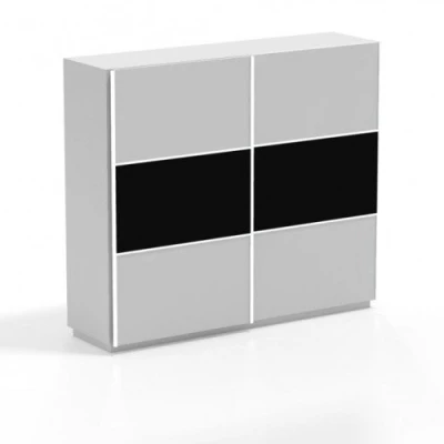 Šatní skříň RYAN - šířka 240 cm, bílá / černý lesk