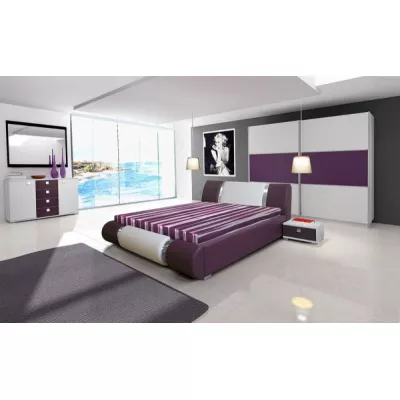 Šatní skříň RYAN - šířka 200 cm, bílá / fialový lesk