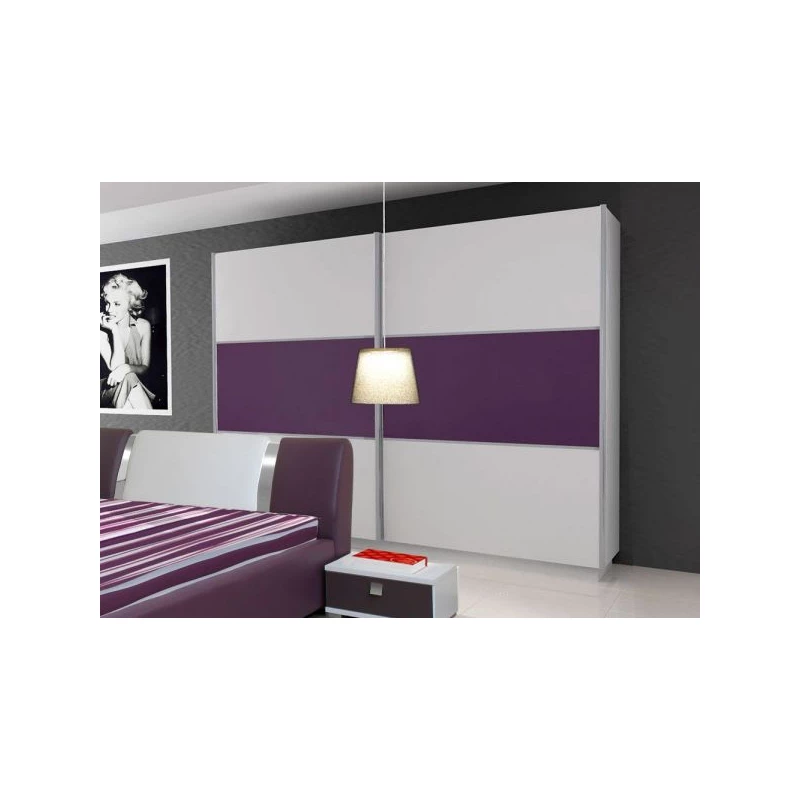 Šatní skříň RYAN - šířka 200 cm, bílá / fialový lesk