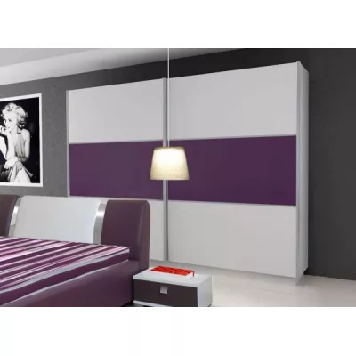 Šatní skříň RYAN - šířka 200 cm, bílá / fialový lesk