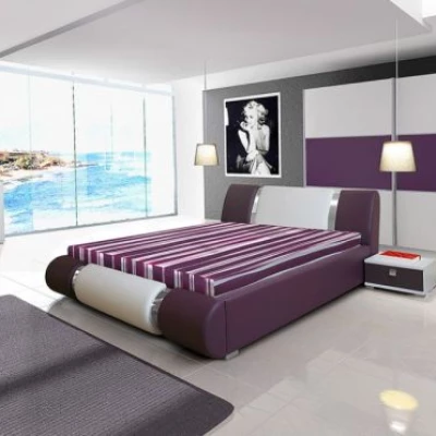 Šatní skříň RYAN - šířka 270 cm, bílá / fialový lesk