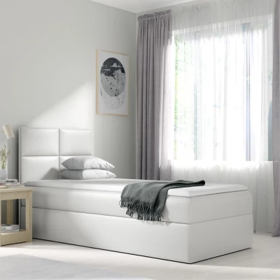 Čalouněná jednolůžková postel SONIA - 100x200, bílá + topper ZDARMA