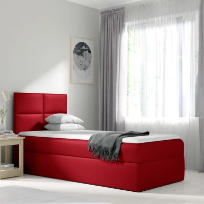 Čalouněná jednolůžková postel SONIA - 100x200, červená + topper ZDARMA