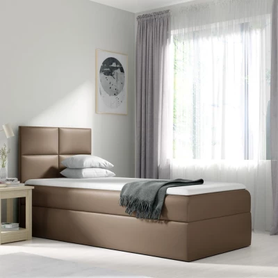 Čalouněná jednolůžková postel SONIA - 100x200, hnědá + topper ZDARMA