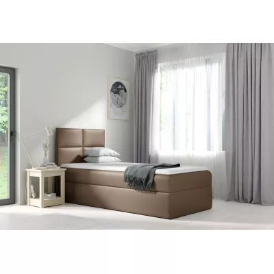 Čalouněná jednolůžková postel SONIA - 90x200, hnědá + topper ZDARMA