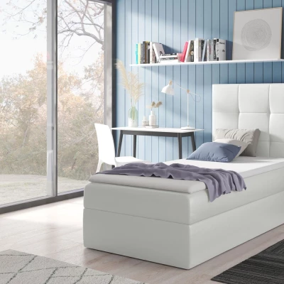 Čalouněná jednolůžková postel REBECCA - 100x200, bílá + topper ZDARMA