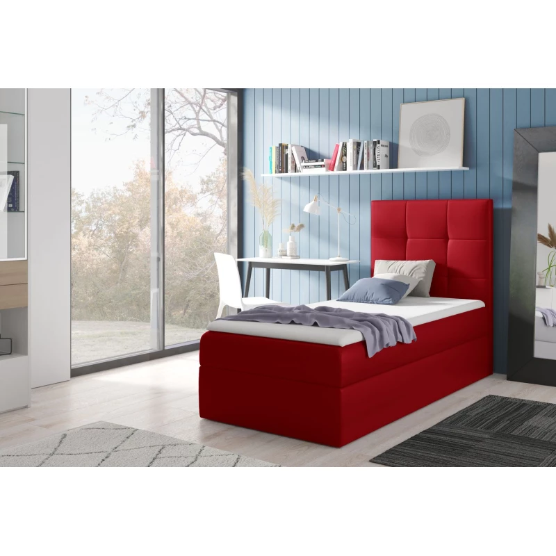 Čalouněná jednolůžková postel REBECCA - 90x200, červená + topper ZDARMA