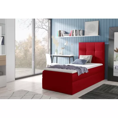 Čalouněná jednolůžková postel REBECCA - 90x200, červená + topper ZDARMA