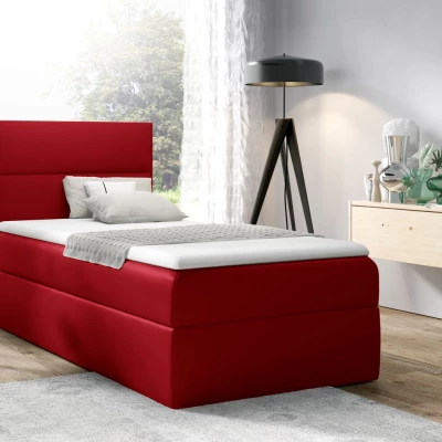 Čalouněná jednolůžková postel OLENA - 100x200, červená + topper ZDARMA