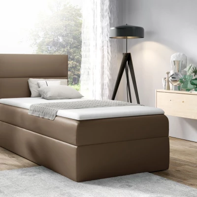 Čalouněná jednolůžková postel OLENA - 100x200, hnědá + topper ZDARMA