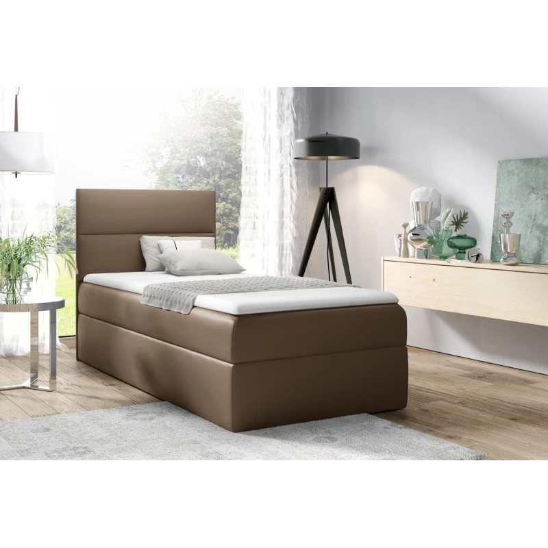 Čalouněná jednolůžková postel OLENA - 100x200, hnědá + topper ZDARMA