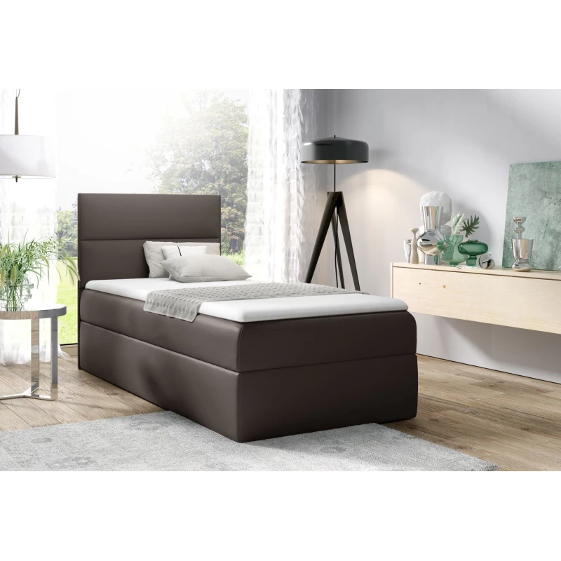 Čalouněná jednolůžková postel OLENA - 80x200, tmavě hnědá + topper ZDARMA