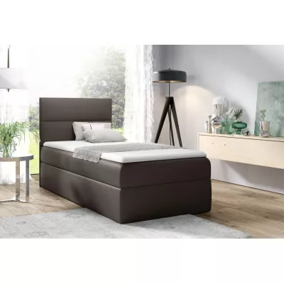 Čalouněná jednolůžková postel OLENA - 90x200, tmavě hnědá + topper ZDARMA