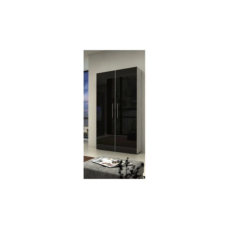 Dvoudveřová šatní skříň BILAN - šířka 80 cm, bílá / černý lesk
