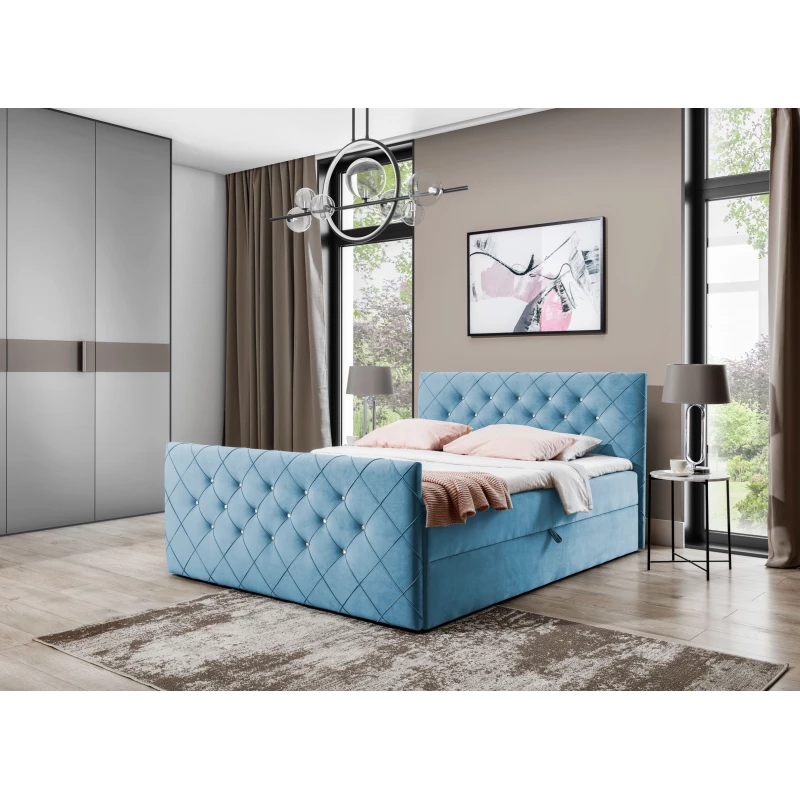 Boxspringová postel LENKA - 120x200, světle modrá + topper ZDARMA