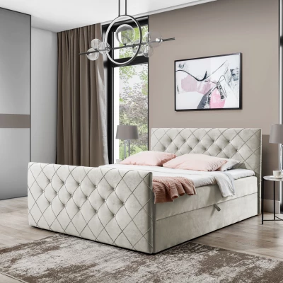 Boxspringová postel LENKA - 140x200, béžová + topper ZDARMA