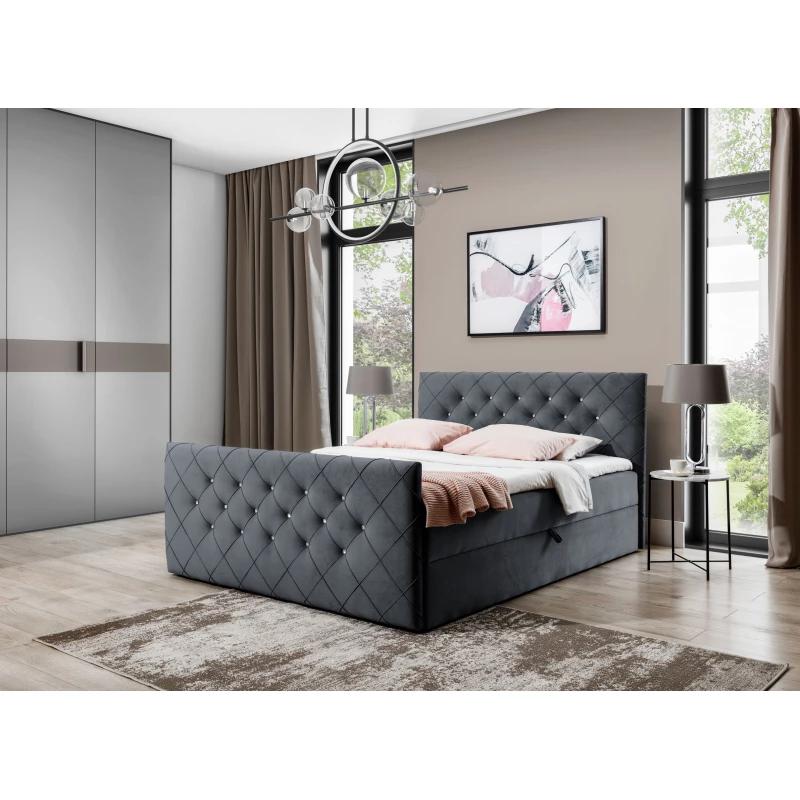 Boxspringová postel LENKA - 140x200, šedá + topper ZDARMA
