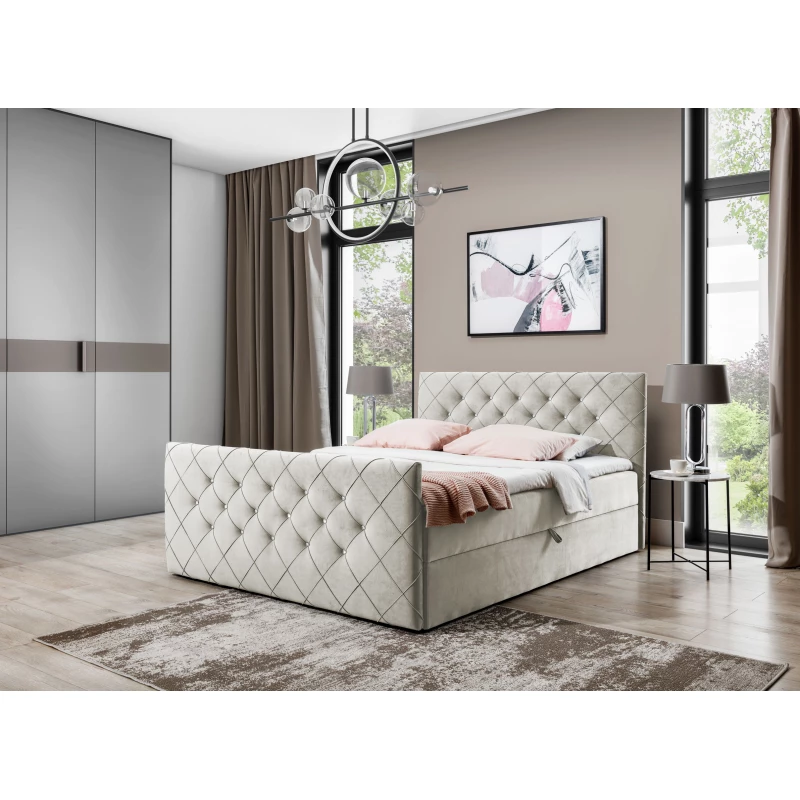 Boxspringová postel LENKA - 160x200, béžová + topper ZDARMA