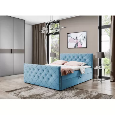 Boxspringová postel LENKA - 160x200, světle modrá + topper ZDARMA