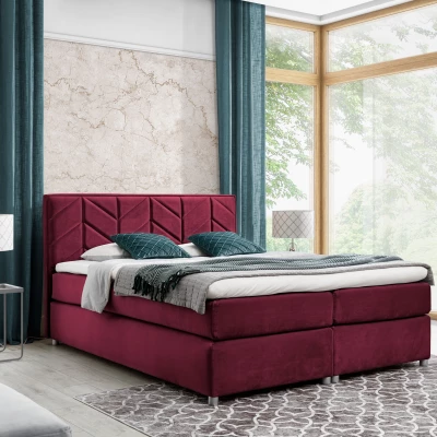 Čalouněná postel GALINA - 200x200, bordová + topper ZDARMA