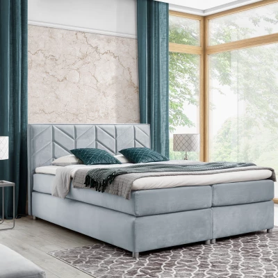 Čalouněná postel GALINA - 200x200, světle modrá + topper ZDARMA