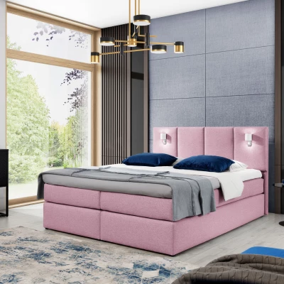 Boxspringová postel s lampami DANUTA - 120x200, růžová + topper ZDARMA