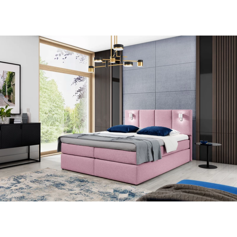 Boxspringová postel s lampami DANUTA - 120x200, růžová + topper ZDARMA