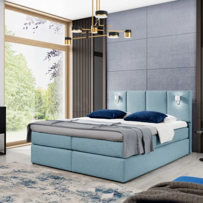 Boxspringová postel s lampami DANUTA - 140x200, světle modrá + topper ZDARMA