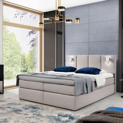 Boxspringová postel s lampami DANUTA - 160x200, béžová + topper ZDARMA