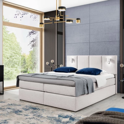 Boxspringová postel s lampami DANUTA - 160x200, krémová + topper ZDARMA