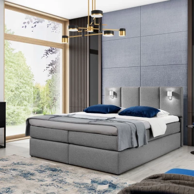 Boxspringová postel s lampami DANUTA - 160x200, šedá + topper ZDARMA