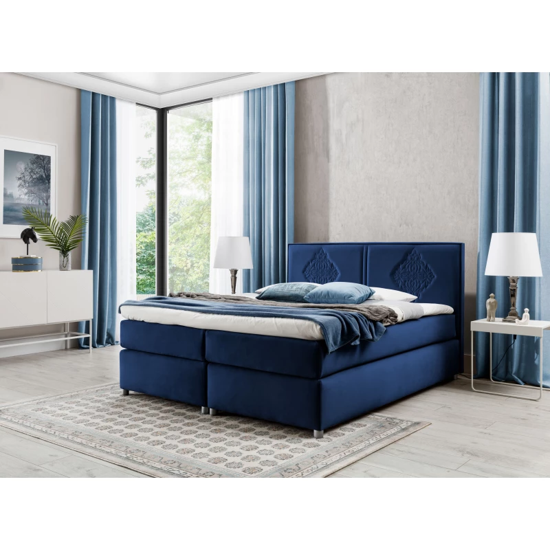Boxspringová postel AUGUSTA - 140x200, modrá + topper ZDARMA