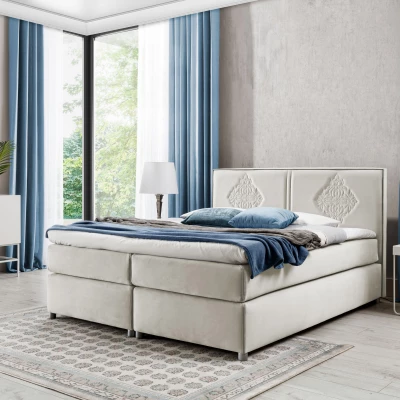 Boxspringová postel AUGUSTA - 120x200, krémová + topper ZDARMA