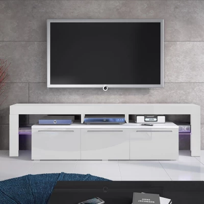 Televizní stolek BENITO - bílý / bílý lesk