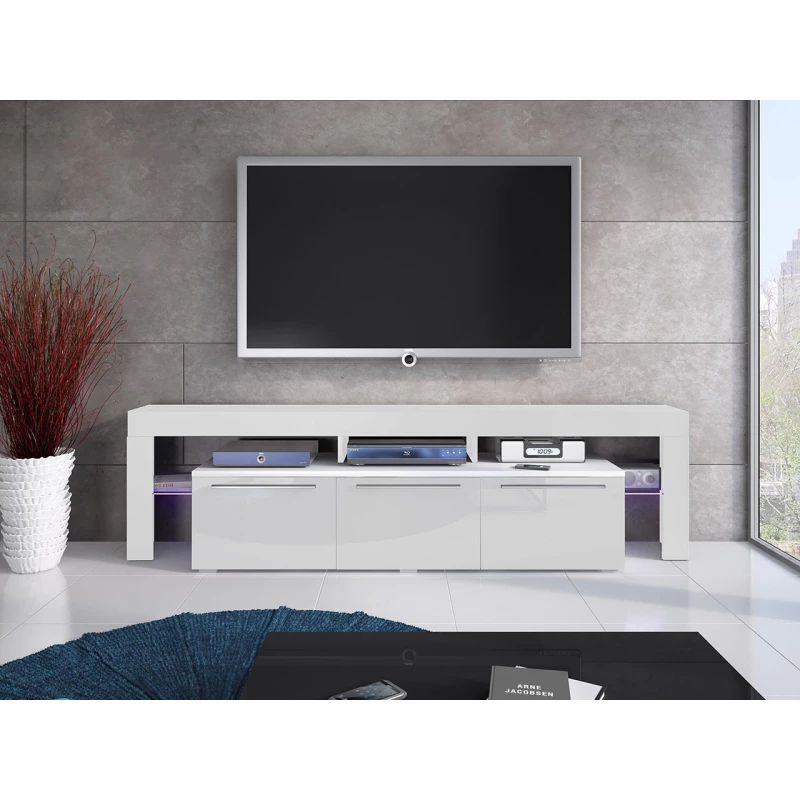 Televizní stolek BENITO - bílý / bílý lesk